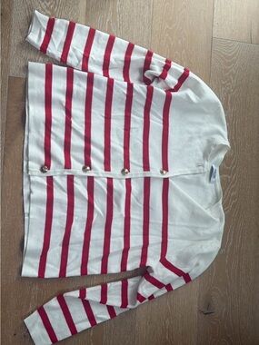 Women's White and Red Stripe Button Cardigan
